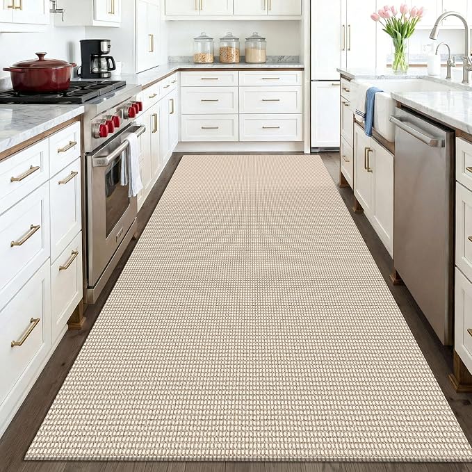 KOZYFLY Washable Area Rug 4x6 ft Non Slip Rubber Backed Living Room Rugs Braided Woven Cotton Kitchen Rugs Indoor Outdoor Entryway Rug for Dining Living Room Bedroom, Ivory/Camel/Brown