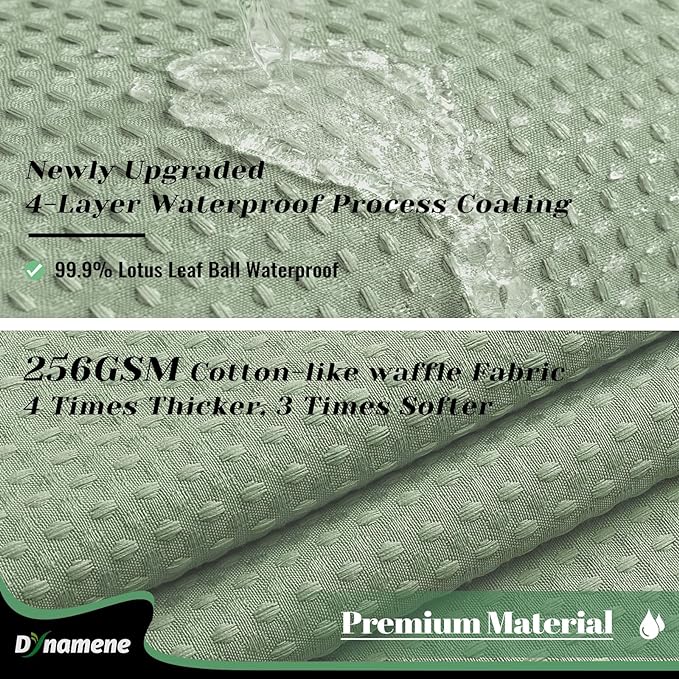 Dynamene 78 Inch Long Shower Curtain, Tall Waffle Fabric Shower Curtains for Bathroom, Hotel Waterproof Cloth Shower Curtain Liner Set with Hooks, Snap in Liner, Mesh Top Window, Sage Green, 72x78