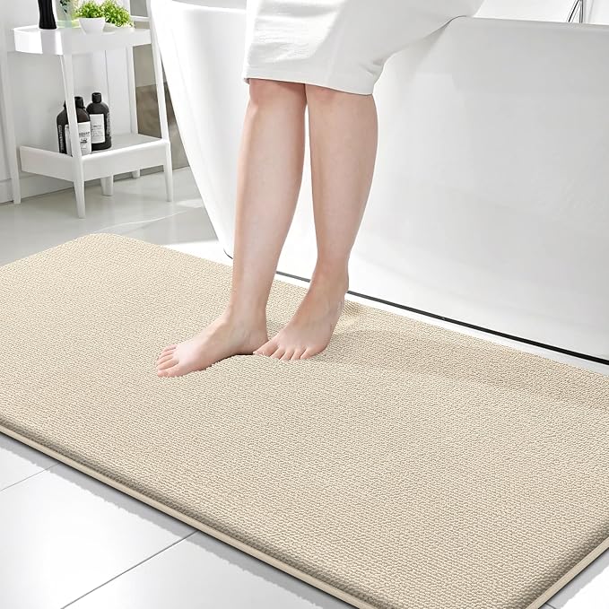 OLANLY Thick Memory Foam Bathroom Runner Rugs 59x24, Extra Soft Absorbent Long Bath Rug, Quick Dry Bath Mats, Non-Slip, Machine Washable Mat for Bathroom, Tub and Shower, Home Decor Accessories, Sand