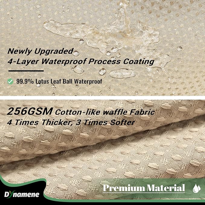 Dynamene 78 Inch Long Shower Curtain, Tall Waffle Fabric Shower Curtains for Bathroom, Hotel Waterproof Cloth Shower Curtain Liner Set with Hooks, Snap in Liner, Mesh Top Window, Beige, 72x78