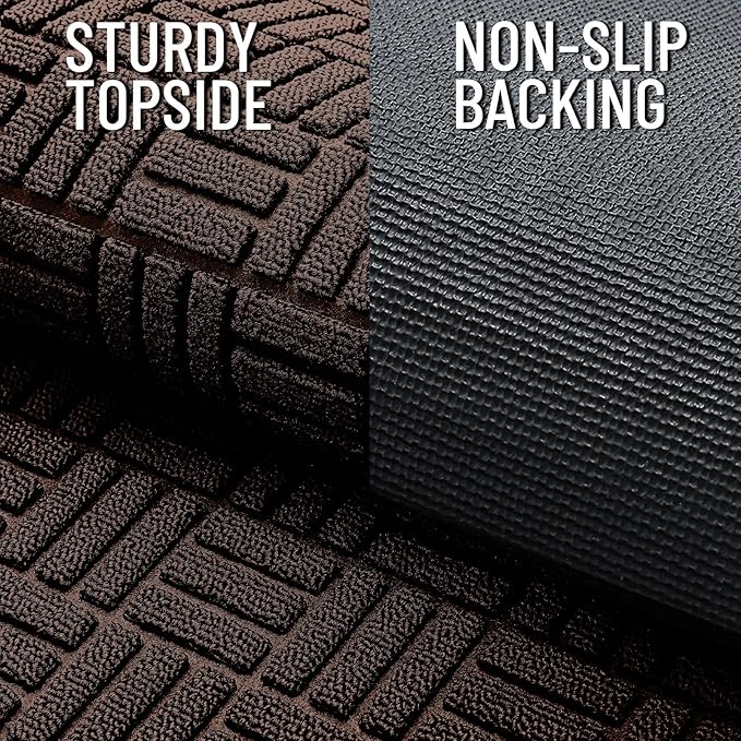 OLANLY Front Door Mat Outside Entrance 47x32, Absorbent, Heavy Duty Sturdy Natural Rubber Doormat Indoor Outdoor, Stain and Fade Resistant, Non-Slip Backing Low Profile Floor Mat for Entryway, Brown