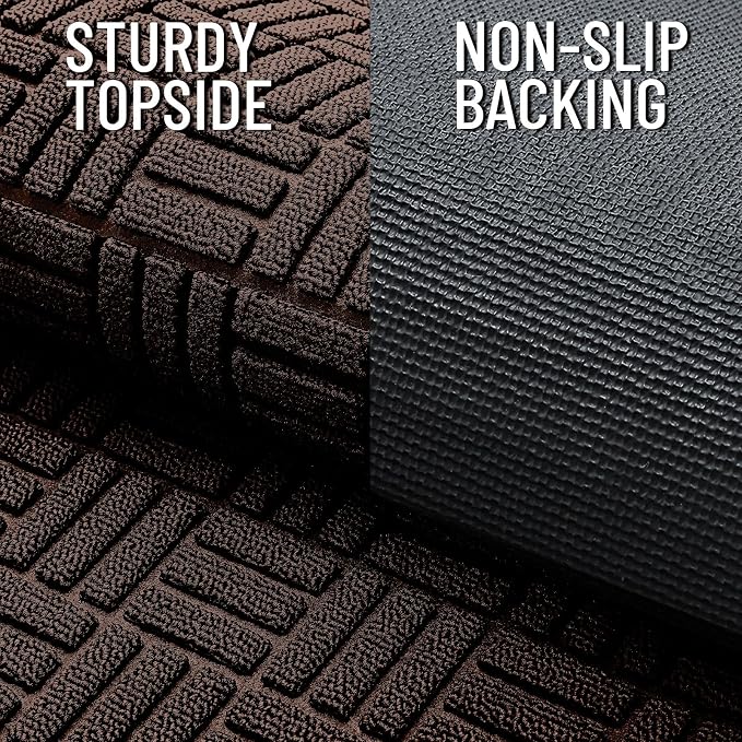 OLANLY Front Door Mat Outside Entrance 33x21, Absorbent, Heavy Duty Sturdy Natural Rubber Doormat Indoor Outdoor, Stain and Fade Resistant, Non-Slip Backing Low Profile Floor Mat for Entryway, Brown