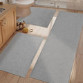 YIHOUSE Thin Bath Mat Light Grey Bathroom Rugs Sets 3 Pieces, Non Slip Absorbent Bath Mats Quick Dry, Woven Braided Rugs Washable, Tapetes para Baño for Bathroom,Bathtub(17.5"x24"U+17"x24"+17"x47")