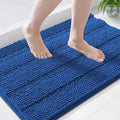 Grandaily Chenille Striped Bathroom Rugs 44x24, Extra Thick and Soft Absorbent Bath Mats, Rubber Backing, Plush Shaggy Shower Carpet, Machine Wash Dry, Bath Rug for Bathroom, Deep Navy Blue