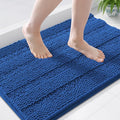 Grandaily Chenille Striped Bathroom Rugs 36x24, Extra Thick and Soft Absorbent Bath Mats, Rubber Backing, Plush Shaggy Shower Carpet, Machine Wash Dry, Bath Rug for Bathroom, Deep Navy Blue