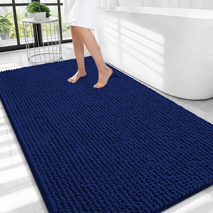 OLANLY Thick Large Bathroom Rugs 44x32, Extra Soft Absorbent Chenille Bath Rugs, Rubber Backing, Machine Wash Dry, Bath Mats for Bathroom Floor, Tub and Shower, Home Decor Accessories, Navy