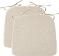 Ruqmuis Chair Cushions for Dining Chairs, 2" Thick Seat Cushions for Kitchen Chairs, D-Shaped Chair Pads with Washable Cover, Ties and Non Slip Backing, 17'' x 16'', Set of 2, Beige