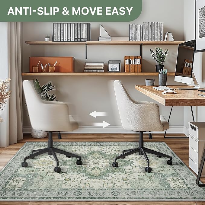36"x60" Office Chair Mat for Hardwood Tile Floor, Under Desk Carpet Protector for Rolling Computer Chair Mat, Machine Washable Area Rug, Anti-Slip 1/5" Thick Low Pile Thin Vinyl Floor Mat, Green