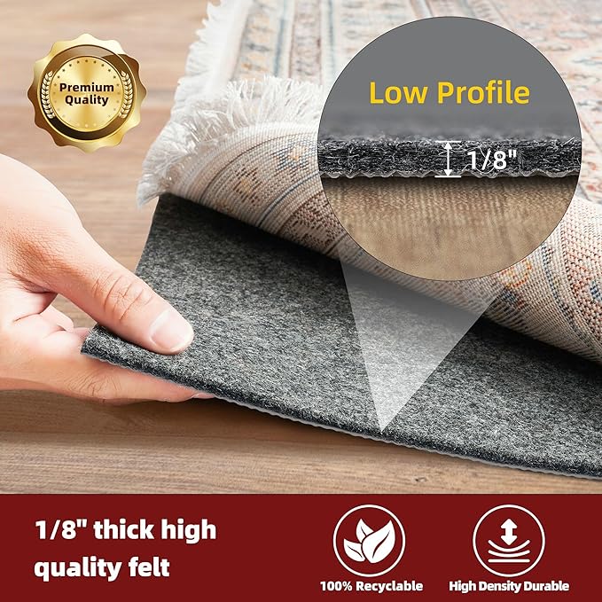 BAGAIL Felt and Natural Rubber Backing Rug Pads 1/8” Thick, 5 x 8 Ft Non Slip Rug Gripper Keep Rugs in Place, Under Area Rug Protective Cushioned Pads, Carpet Runners, Hardwood Floors Protection