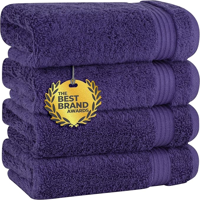 Cotton Paradise 100% Cotton Turkish Towel Set, Soft Absorbent Quick Dry, 4 Piece Hand Towel Set, Violet Purple