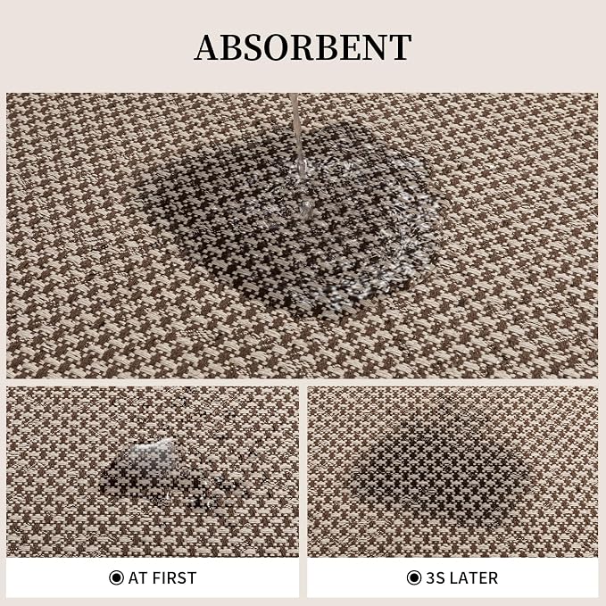 YIHOUSE Thin Bath Mat Khaki Bathroom Rugs Sets 3 Pieces, Non Slip Absorbent Bath Mats Quick Dry, Woven Braided Rugs Washable, Rubber Tapetes para Baño for Bathroom Toliet,Bathtub