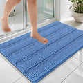 OLANLY Thick Bathroom Rugs 36x24, Extra Soft Absorbent Chenille Striped Bath Rugs, Rubber Backing, Machine Wash, Bath Mats for Bathroom Floor, Tub and Shower, Home Decor Accessories, Cornflower Blue