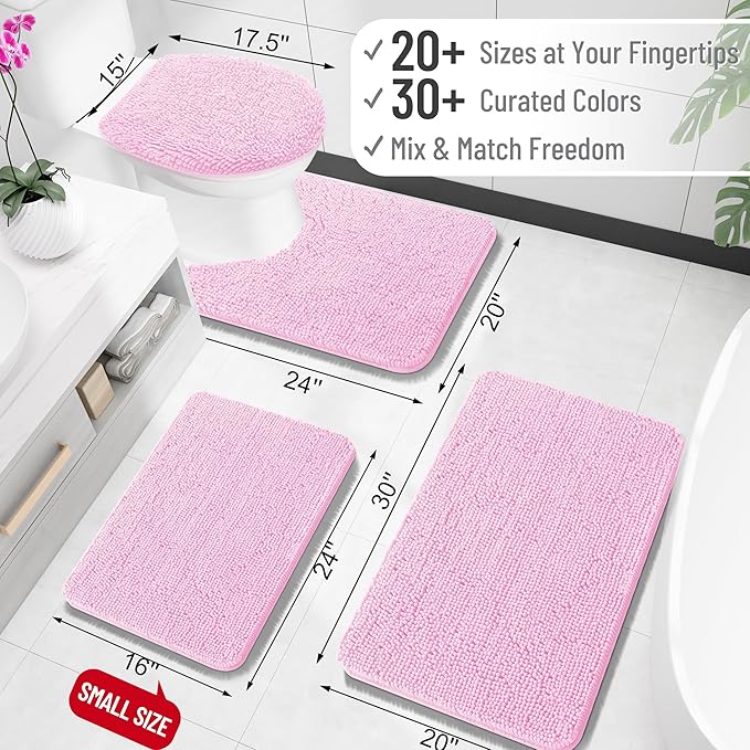 OLANLY Bathroom Rugs 35x24, Extra Soft Absorbent Chenille Bath Rugs, Rubber Backing Quick Dry, Machine Washable Bath Mats for Bathroom Floor, Tub and Shower, Home Decor Accessories, Pink