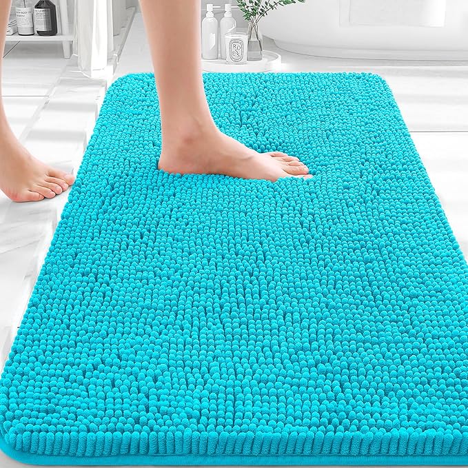 OLANLY Bathroom Rugs 30x20, Extra Soft Absorbent Chenille Bath Rugs, Rubber Backing Quick Dry, Machine Washable Bath Mats for Bathroom Floor, Tub and Shower, Home Decor Accessories, Aqua Sky