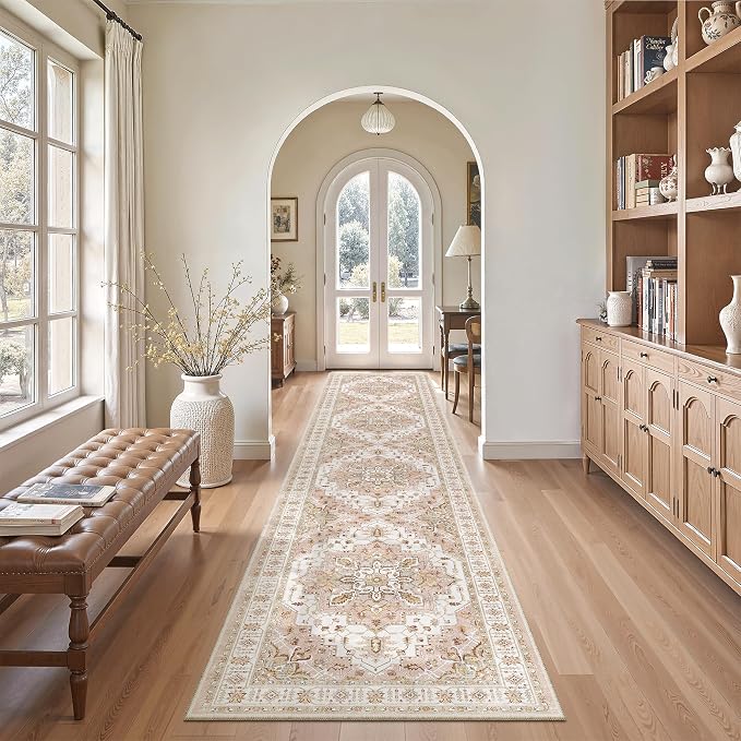 Madane Runner Rugs for Hallway 2x10 Long Washable Non-Slip Hallway Runner Rug Low-Pile Stair Kitchen Runner Soft Throw Carpet for Entrance Living Dining Laundry Room (Pink, 2 x 10)