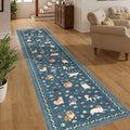 DUKINO 2x10 Runner Rug for Hallway, Washable Animal Dog Print Kitchen Rug with Low Pile, Soft Non Slip Indoor Non Shedding Long Carpet Runner for Entryway, Bedroom, Bathroom, Laundry, Blue