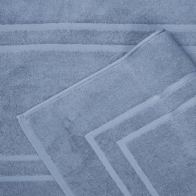 Feather & Stitch 2 Piece Towel Like Bath Mats (30x21 Inch) 100% Cotton Terry Bath Mats, Bathroom Shower Floor Mats [NOT A Bathroom Rug], Soft Absorbent Washable Mats - Pool Blue