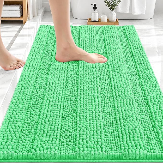OLANLY Thick Bathroom Rugs 30x20, Extra Soft Absorbent Chenille Striped Bath Rugs, Rubber Backing, Machine Wash Dry, Bath Mats for Bathroom Floor, Tub and Shower, Home Decor Accessories, Mint Green