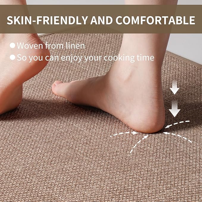 YDKGL Kitchen Mats for Floor, Super Absorbent Kitchen Rugs Non Slip Washable, Soft Imitation Linen Braided Kitchen Runner Rug, Standing Mat Kitchens Sink Mat, Easy to Clean, Brown 17x95