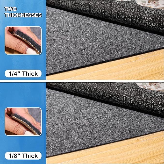Non-Slip Rug Pads 1/4” Thick, 2x20Ft Waterproof Rugs Non Skid Rug Pad for All Floors and Finishes Durable Hardwood Floor Protective Felt Keeps Rugs in Place, Safe and Secure