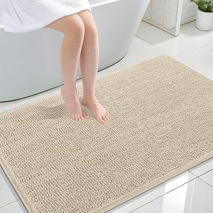 OLANLY Large Bathroom Rugs 44x32, Extra Soft Absorbent Chenille Bath Rugs, Rubber Backing Quick Dry, Machine Washable Bath Mats for Bathroom Floor, Tub and Shower, Home Decor Accessories, Sand