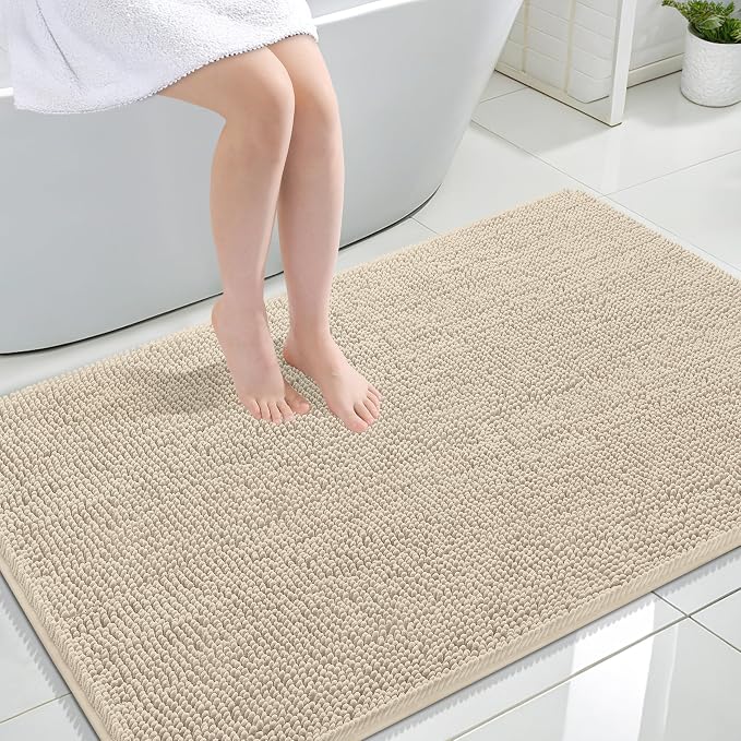 OLANLY Large Bathroom Rugs 47x32, Extra Soft Absorbent Chenille Bath Rugs, Rubber Backing Quick Dry, Machine Washable Bath Mats for Bathroom Floor, Tub and Shower, Home Decor Accessories, Sand