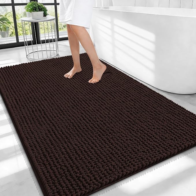 OLANLY Thick Large Bathroom Rugs 40x32, Extra Soft Absorbent Chenille Bath Rugs, Rubber Backing, Machine Wash Dry, Bath Mats for Bathroom Floor, Tub and Shower, Home Decor Accessories, Brown