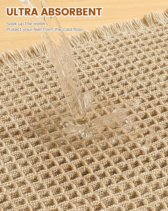 Smiry Waffle Bath Mat 47x32, Extra Soft Absorbent Bathroom Rugs, Non Slip Machine Washable Quick Dry Bath Rugs for Bathroom Floor, Tub, Shower, Home Decor Accessories, Brown