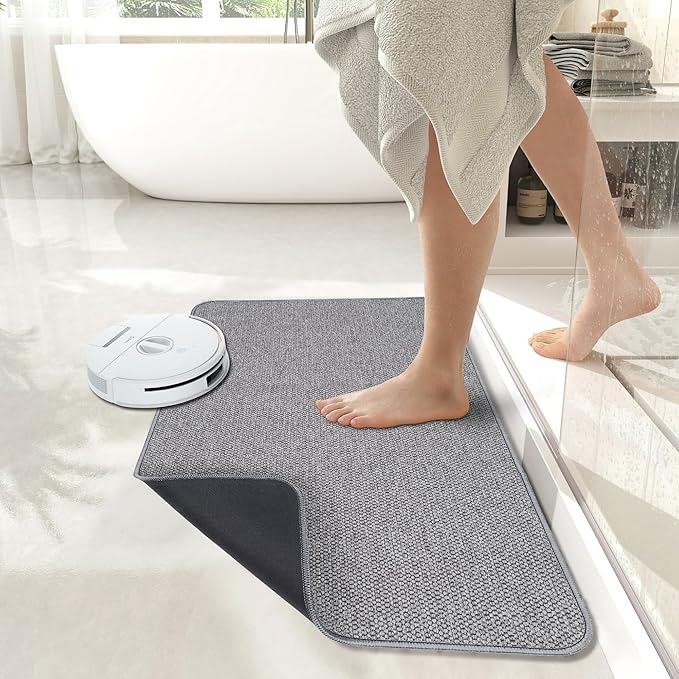 Bosap Bath Mat,Ultra Thin Bathroom Runner Rugs,Large Bath Mats for Bathroom,Quick Dry,Non-Slip,Machine Washable,Low Pile,Bath Rug,Shower Outside,Sink,Home Decor Accessories.Grey,1'5"x2'11"（17x35inch）