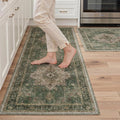 GENIMO Kitchen Rug Sets of 2, Non-Slip Washable Low-Pile Kitchen Mats for Floor, Waterproof Kitchen Runner Rug, for Hallway, Laundry, Sink, Entryway, Bathroom, 20"x32"+20"x48", Deep Green