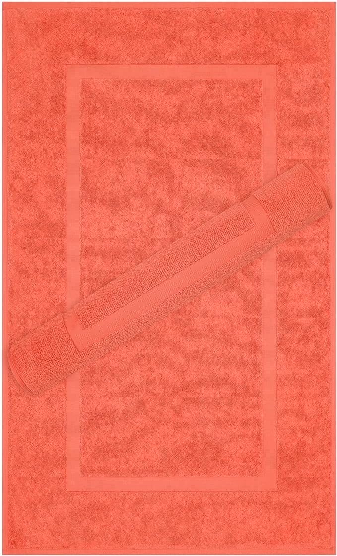 Cotton Paradise 100% Cotton Turkish Bathmat Set, Soft Absorbent Quick Dry, 2 Piece 20x34 Bathmat Floor Set, Coral