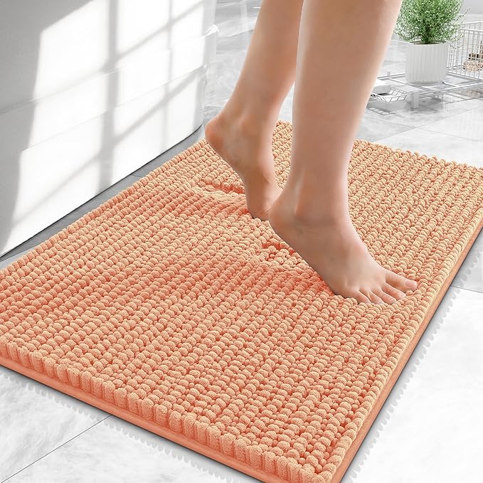 OLANLY Thick Small Bathroom Rugs 24x16, Extra Soft Absorbent Chenille Bath Rugs, Rubber Backing, Machine Wash Dry, Bath Mats for Bathroom Floor, Tub and Shower, Home Decor Accessories, Peach