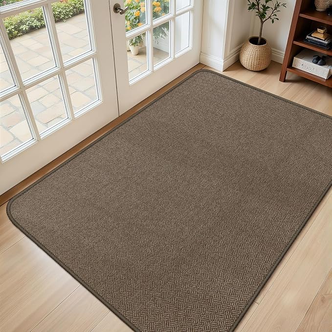 Ultra Thin Door Mat Indoor Entrance 36"x59", Low-Profile Indoor Door Mat, Non Slip Rubber Backing Welcome Entry Mat, Dirt Trapper Entryway Mat Inside Doormat, Brown