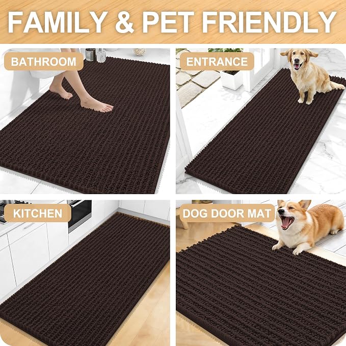 OLANLY Bathroom Rug Mat 24x16, Thick Soft and Absorbent Chenille Bath Mat, Non-Slip Rubber Backing, Machine Washable Quick Dry Bath Rugs for Tub Shower Floor, Home Decor Accessories, Brown
