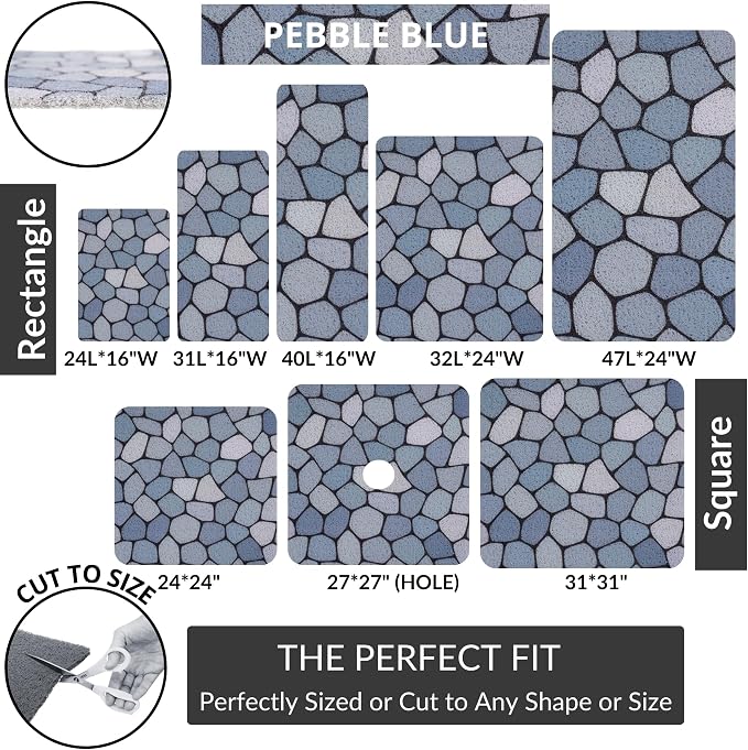 Shower Mat with Center Drain Hole - Secure Loofah Non Slip Shower Mats for Inside Shower - 27x27 Square Bath Mats for Shower - Anti Slip Shower Stall Mat - Square Shower Floor Mat (27x27 Pebble Blue)