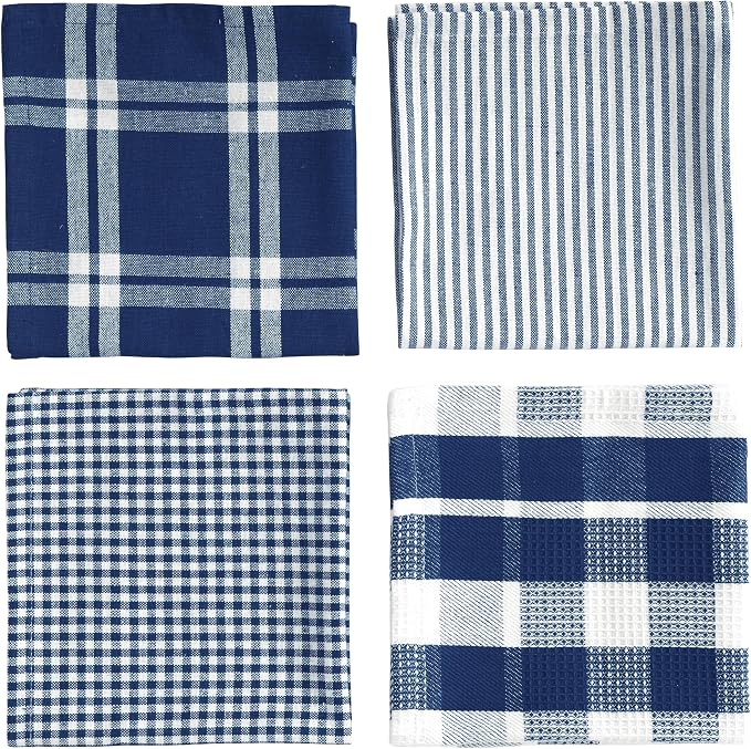 LANE LINEN 100% Cotton Kitchen Dish Cloths, Ultra Soft Absorbent Quick Drying Dish Towels, Multiweave Wash Cloths Dish Towel Sets, 12x12 Inches, 12 Pack - Navy