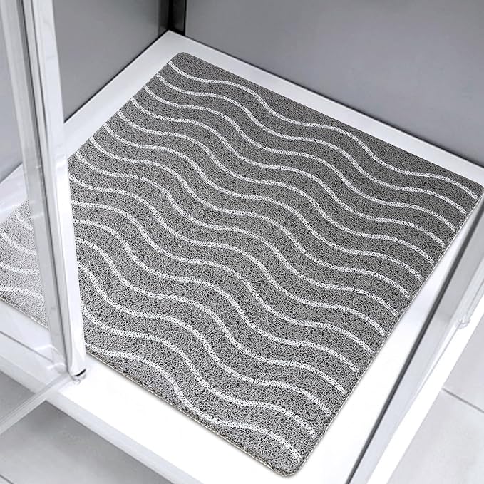 Square Shower Mat 32x32 Inch Non Slip Large Bath Mat for Inside Shower Loofah Soft Textured Bathroom Floor Mat Foot Massage Scrubber for Wet Area, Not Suction Cups, Quick Drying (White Wave Lines)