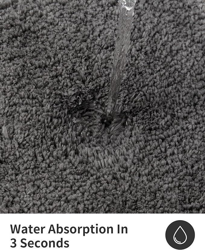 ILANGO Dark Gray Bathroom Rugs 36" × 24" Non Slip & Super Absorbent Extra Thick Soft, Washable Bath Mat for Floor, Microfiber Plush Shaggy Bath Rug with Rubber for Bathtub Shower Room Sink