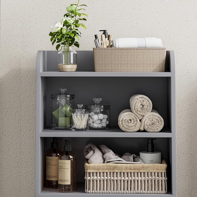 Homhedy Small Bathroom Storage Cabinet, Freestanding Toilet Paper Storage with 2 Doors and Shelves, Bathroom Organizers and Storage for Small Spaces, Laundry Room, 7.9" D x 14.6" W x 31" H, Gray