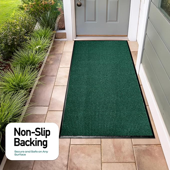 MaxMat® Oversized Rubber Door Mat - Heavy Duty, Waterproof, Low-Profile, Easy to Clean, Commercial Floor Mat (4 x 16 Feet, Green, MXM-RIB0316BK)
