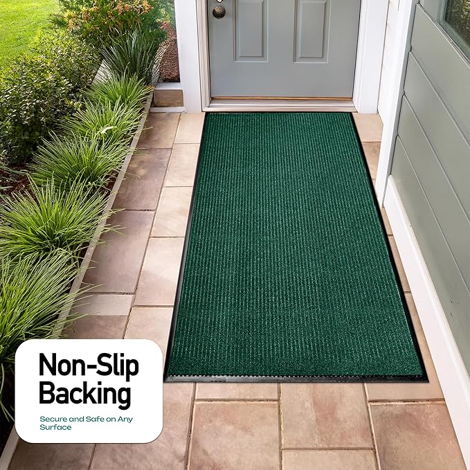 Durable Rubber Door Mat - Heavy Duty, Indoor/Outdoor, Easy Clean, Waterproof, Low-Profile Mat for Entry, Patio, Garage - Stylish (Green, 6' x 4' (Mud Trapper))