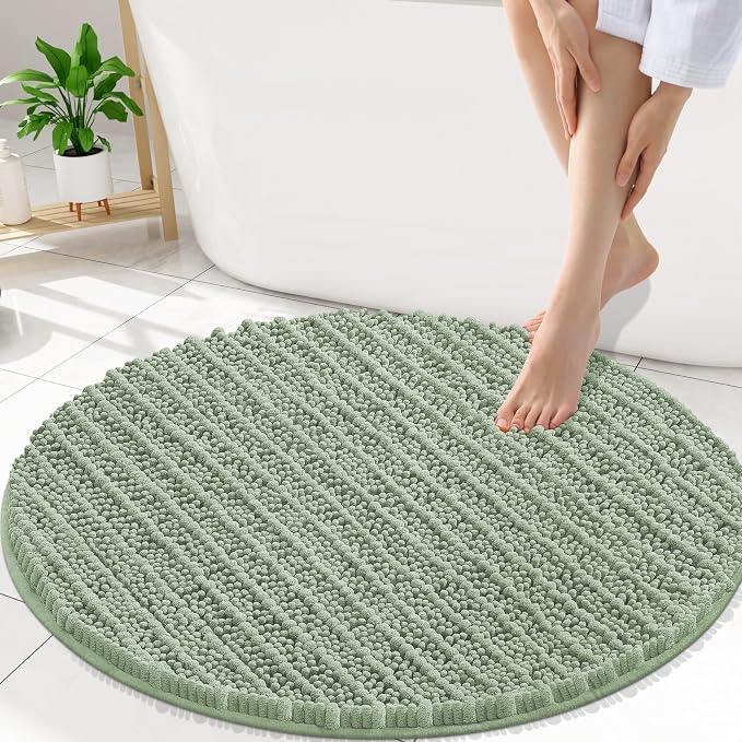 Smiry Bathroom Rugs Mat Round 30x30, Soft Absorbent Chenille Bath Rugs, Non Slip Rubber Backing Machine Washable Quick Dry Bath Mats for Bathroom Floor, Tub, Shower, Home Accessories, Sage Green