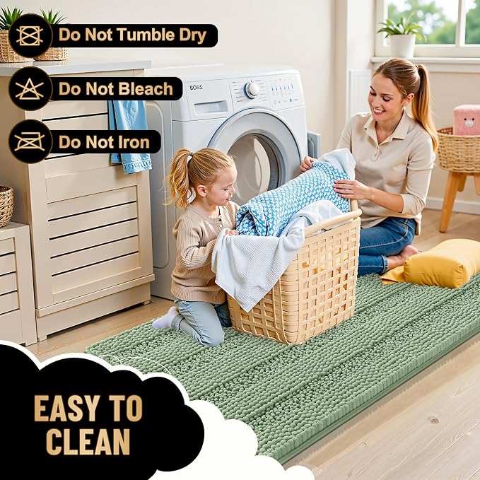 OLANLY Thick Bathroom Rugs 36x24, Extra Soft Absorbent Chenille Striped Bath Rugs, Rubber Backing, Machine Wash Dry, Bath Mats for Bathroom Floor, Tub and Shower, Home Decor Accessories, Sage Green