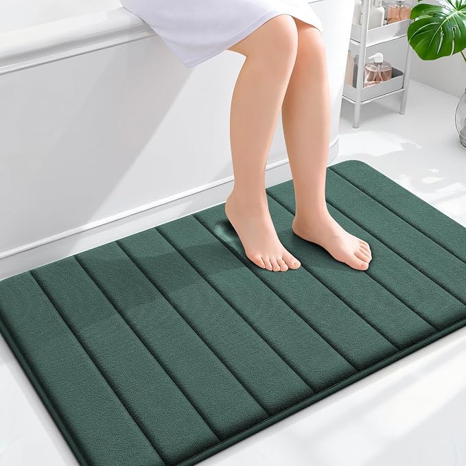OLANLY Memory Foam Bath Mat 40x24, Super Soft Absorbent Bathroom Rugs, Quick Dry, Machine Washable Shower Floor Rugs, Bathmat Carpet, Bathroom Home Decor Accessories, Blackish Green