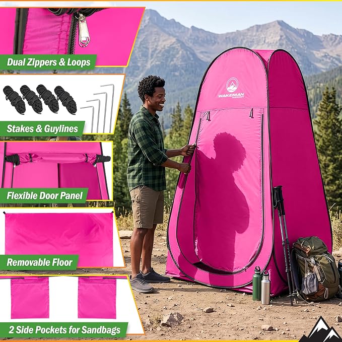 Wakeman Pop Up Changing Tent, 3.3 x 3.3 x 6.2ft, Camping Shower Tent for Portable Toilet Stall or Dressing Room with Carry Bag for Camping, Beach, or Tailgate, Polyester