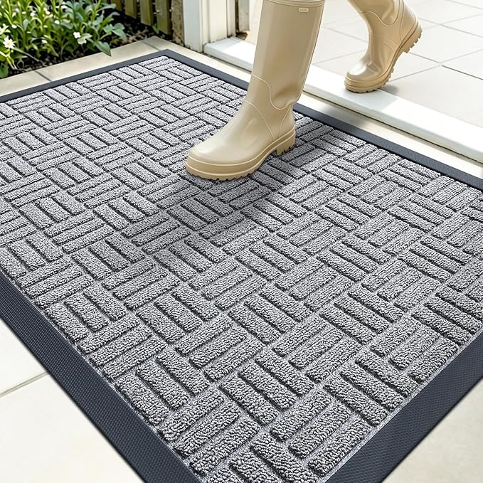 OLANLY Front Door Mat Outside Entrance 35x23, Absorbent, Heavy Duty Sturdy Natural Rubber Doormat Indoor Outdoor, Non-Slip, Stain and Fade Resistant, Low Profile Floor Mat for Entryway, Charcoal Gray