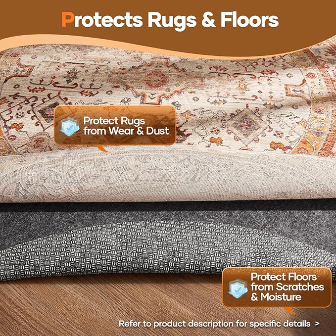 Veken 3 Ft Round Non Slip Cushioned Rug Pad Gripper, Felt and Silicone Backing, 1/8" Thick Carpet Liner for Hardwood Floors and Finishes, Under Area Rugs Anti Skid Mat, Keep Rugs Safe and in Place
