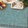 Large Boho 8x12 Teal Green Washable Living Room Rug - Vibrant Turquoise Rug for Bedroom Under Bed, Dining Room Under Table, Geometric Floral Low Pile & Soft Stain Resistant Carpet