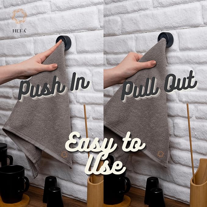 HEFA Self Adhesive Dish Towel Holder Hooks, No Drill Organizer for Cabinet Door, Sink Area or Bathroom, Space Saving Design, 4 Pack