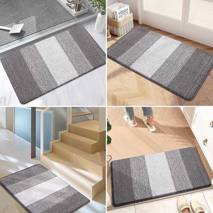 Kitinjoy Indoor Outdoor Door Mat, 40x24 Non-Slip Absorbent Dirt Trapper, Low-Profile Washable Inside Entrance Front Floor Mat, Sturdy Soft Entry Doormats for Entryway, Light Grey